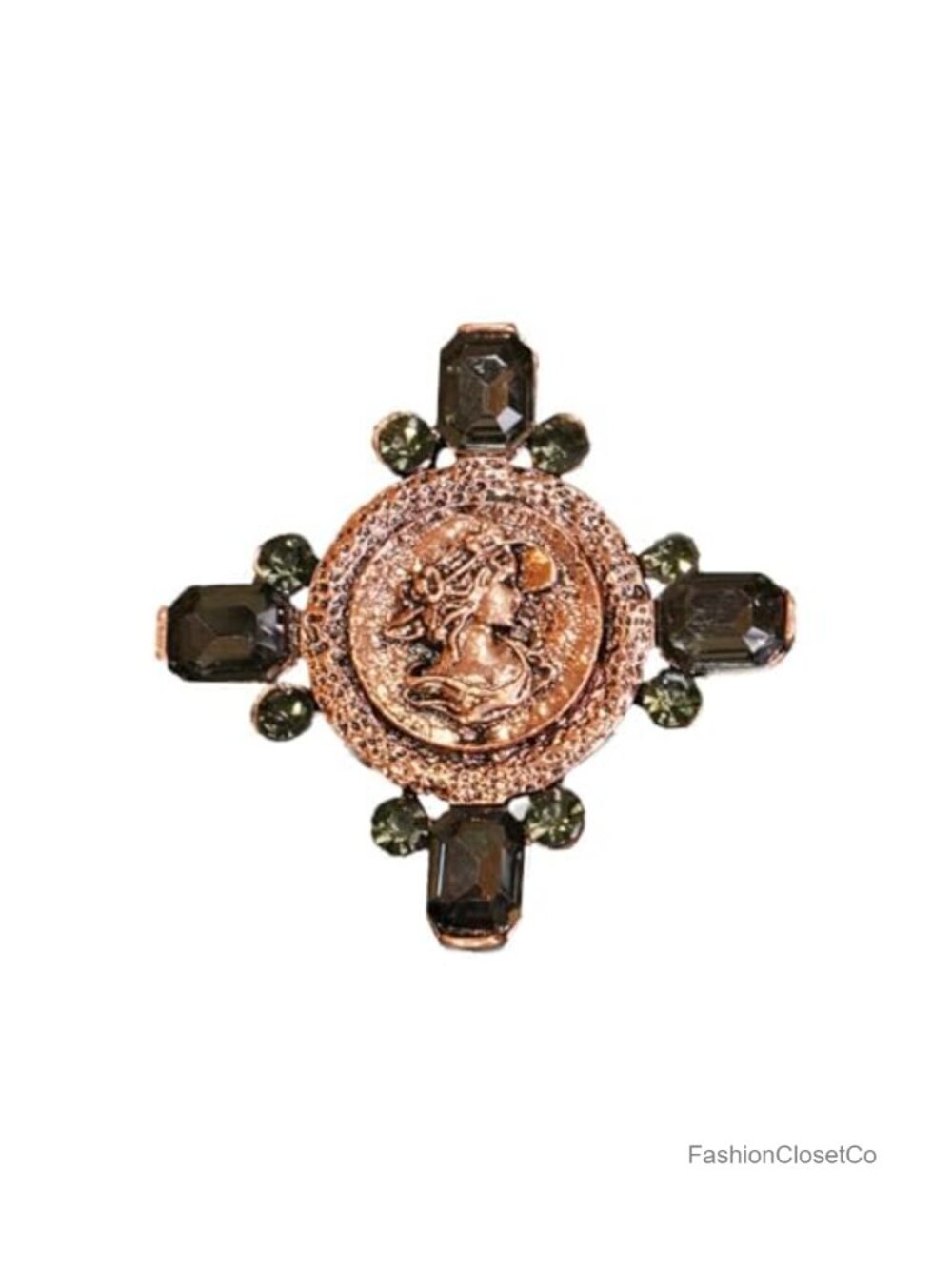 Victorian Lady Brooch Pin Grey Rhinestone Crystal Vintage Style